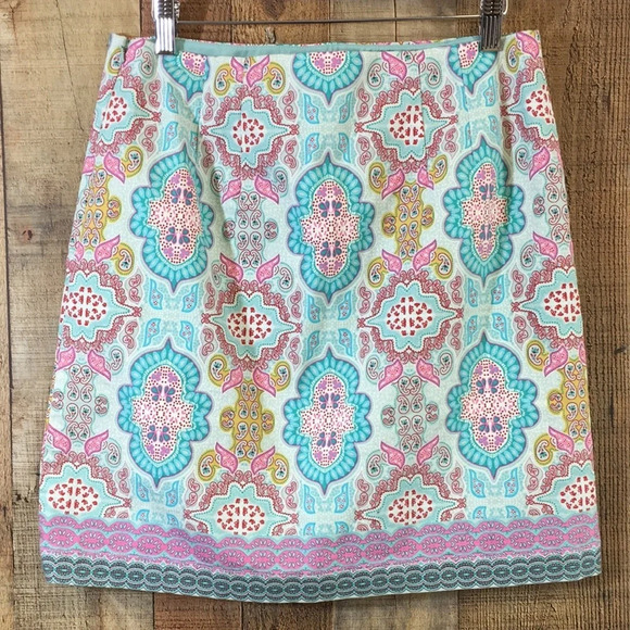 Talbots Pencil Skirt Womens 6 Blue Pink Medallion Paisley Print - Picture 4 of 12